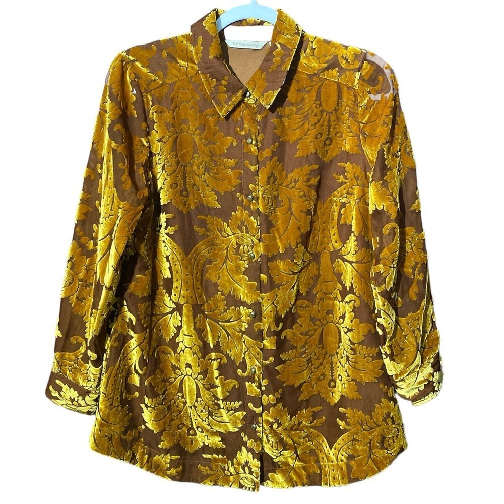 Soft Surroundings Button Down Floral Semi Sheer Blouse Women's Size XS